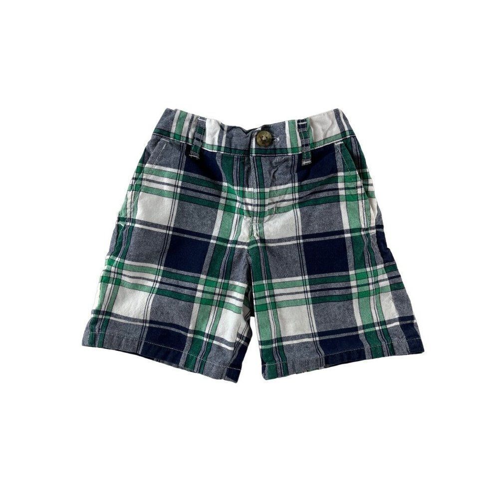Janie and Jack Poplin Plaid Flat Front Shorts Boys Size 12-18 Months Blue Green